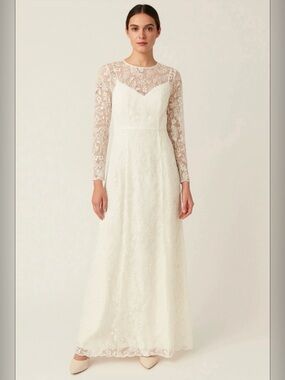 Ivy & Oak Bridal Long Sleeve Two-Piece Embroidered Overlay Wedding Dress